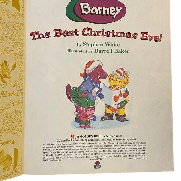 A Little Golden Book Barney The Best Christmas Eve! First Edition 1997 Book - Picture 2 of 4